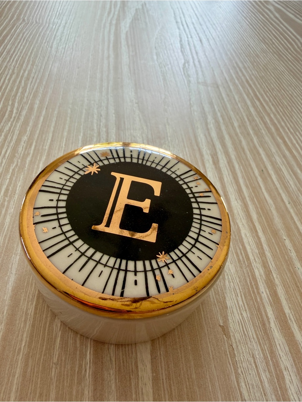 Anthropologie Monogram 'E' Decorative Trinket Box in White and Gold